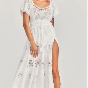 Rare Gorgeous LoveShackFancy 💗 Charo lace-trimmed embroidered voile midi dress